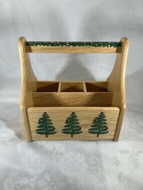 Furio Christmas Tree Organizer Caddy Wooden Utensil Holder, 9" Vintage
